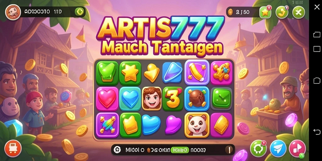 Screenshot ARTIS777 menunjukkan gameplay seru mencocokkan item Match-3.