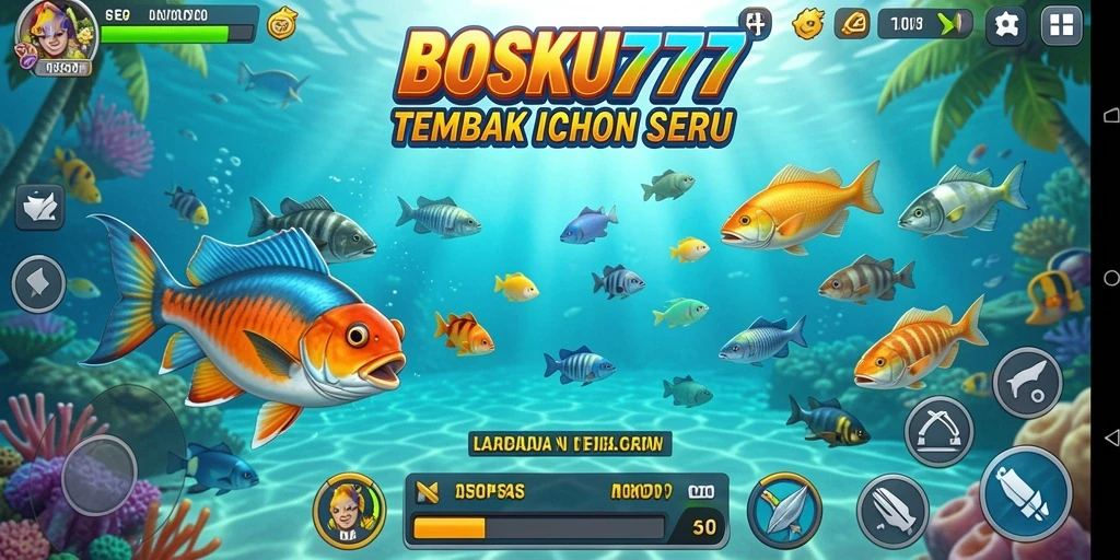 Screenshot gameplay <strong>BOSKU777</strong> yang menunjukkan aksi menangkap ikan.