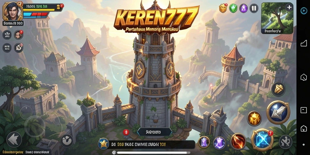 Screenshot utama KEREN777 yang menunjukkan aksi menara dalam pertahanan.
