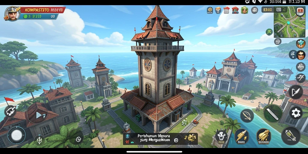 Tampilan gameplay KOMPASTOTO dengan aksi menara yang mendebarkan.
