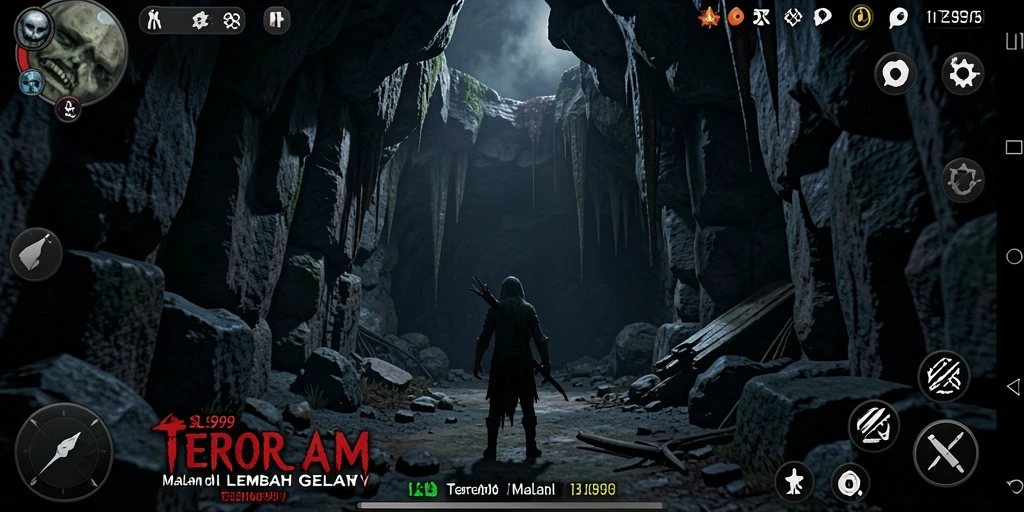 Tampak gameplay SL999 yang menyeramkan saat karakter menjelajahi area gelap.