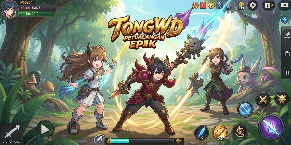 Tampilan menarik dari gameplay TONGWD dengan karakter anime yang unik.