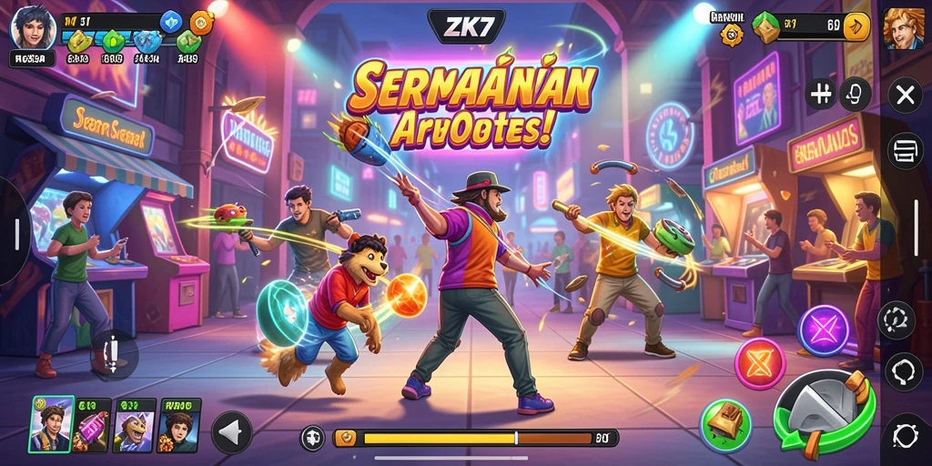 Tampilan gameplay ZK7 dengan grafis arcade yang memukau.