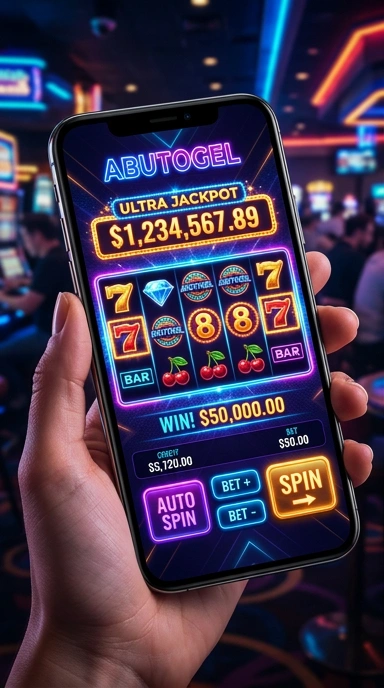 Tampilan utama aplikasi abutogel yang menarik.